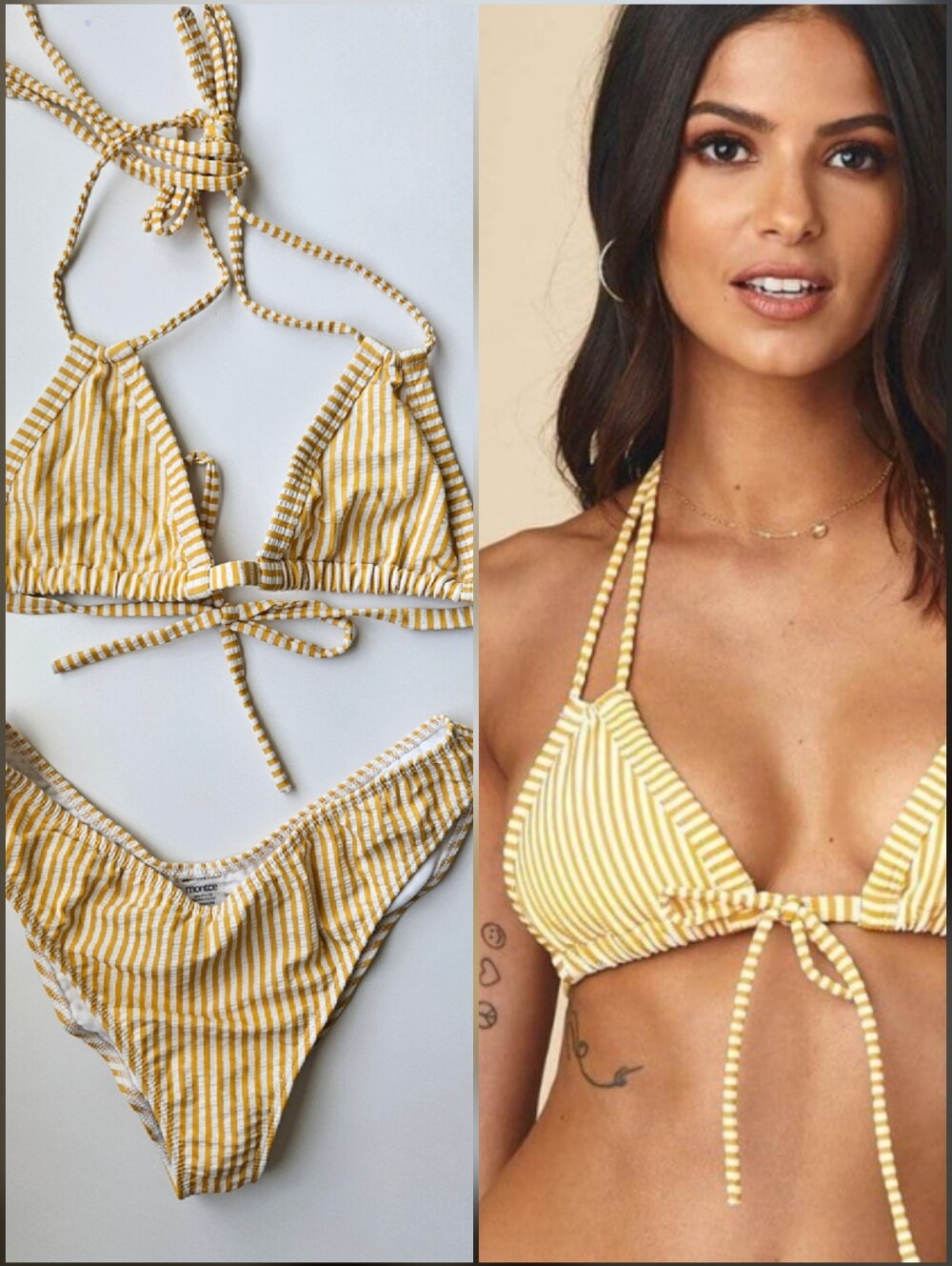 Montce Canary Stripe Euro Bow Scrunch Bikini Set L/XL